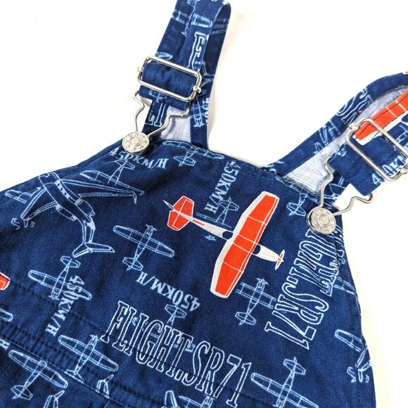Vtg KRU Shortalls Baby Boys Sz 12m Blue Airplane Print Overalls Y2K - Picture 2 of 5